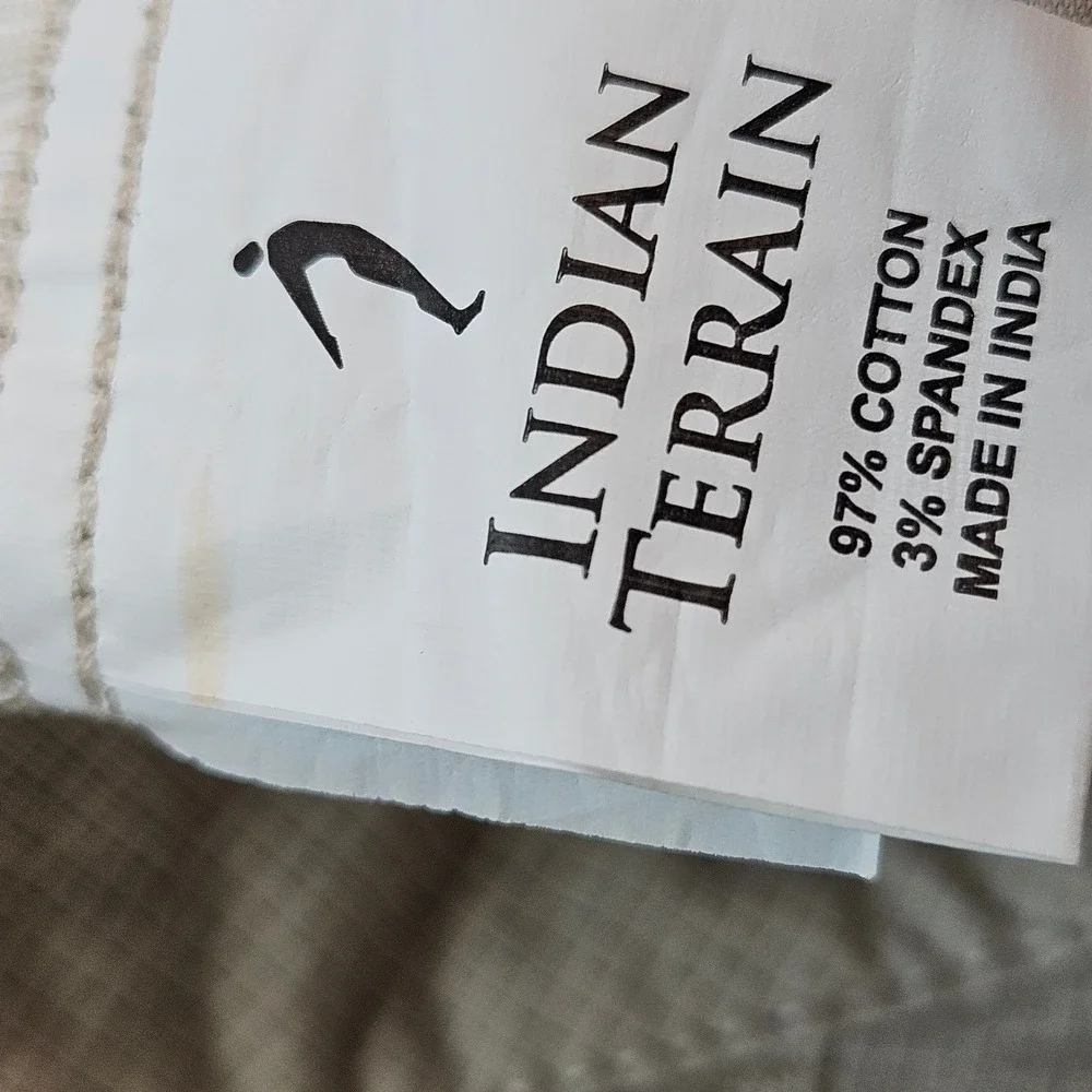 Indian Terrain Brooklyn Slim Fit Chinos Mens 34 Tan Beige Textured Cotton Pants